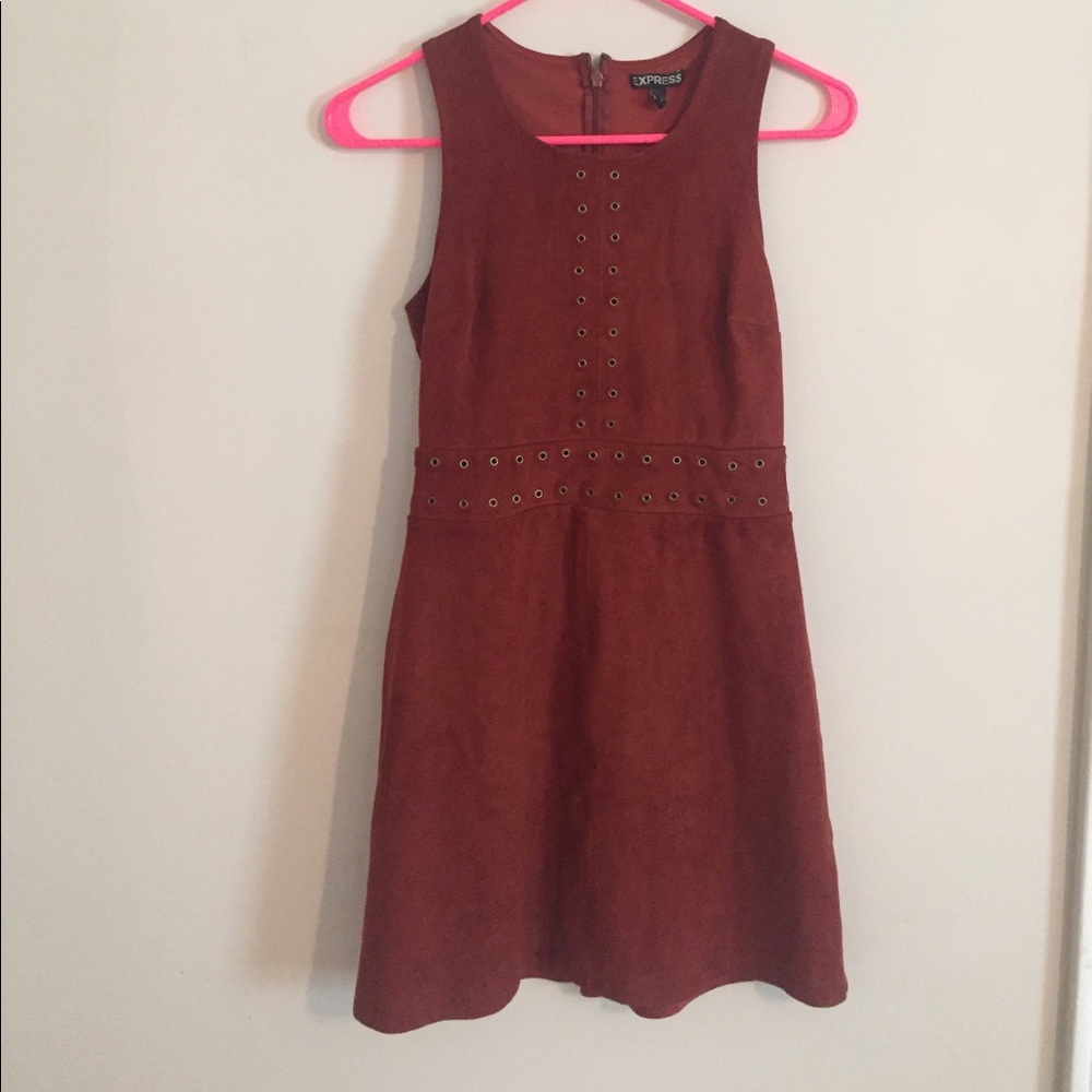 Express Women's Rust Suede Eyelet A-Line Dress